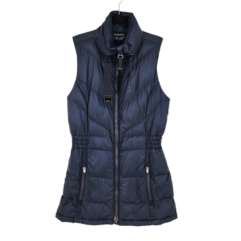 Athleta Navy Blue Banner Peak Down Full Zip Water Repellent Puffer Vest Size XS